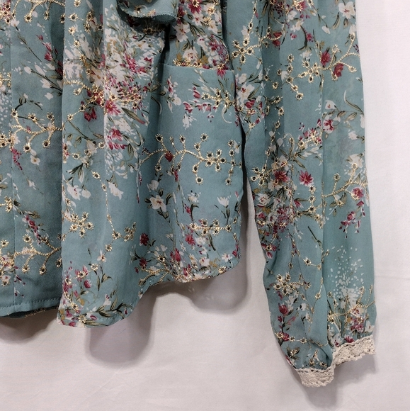 Sunday Seoul Floral Eyelet Babydoll Top Women's S Blue Artsy Cottagecore Retro - Picture 9 of 10